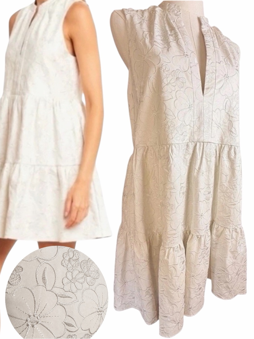 Amanda‎ Uprichard Rylee Ivory Floral Embroidered Tiered Mini Dress M